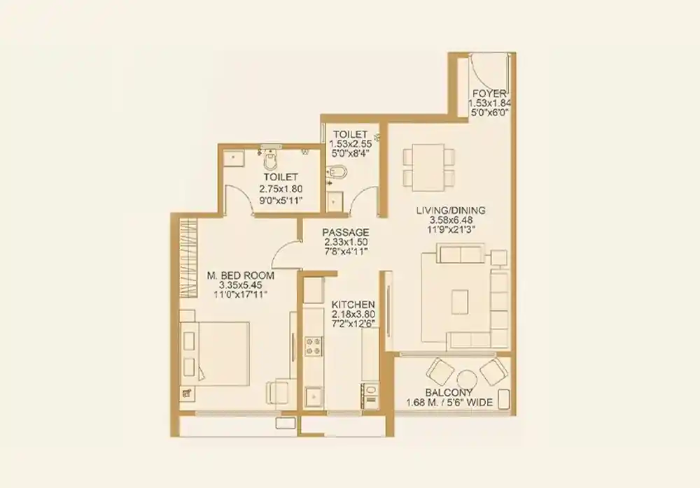 2 BHK Floor Plan